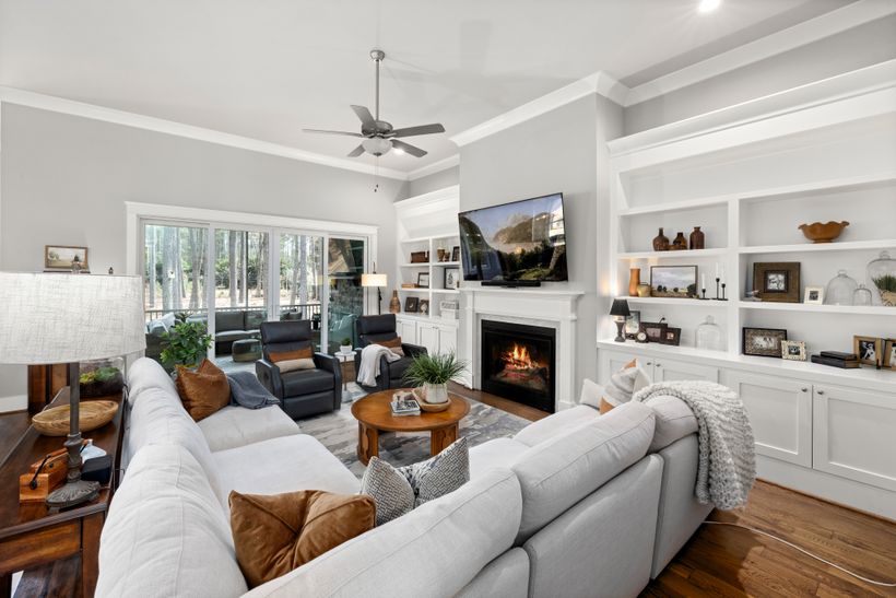 Ceiling fan above a bright summer living space