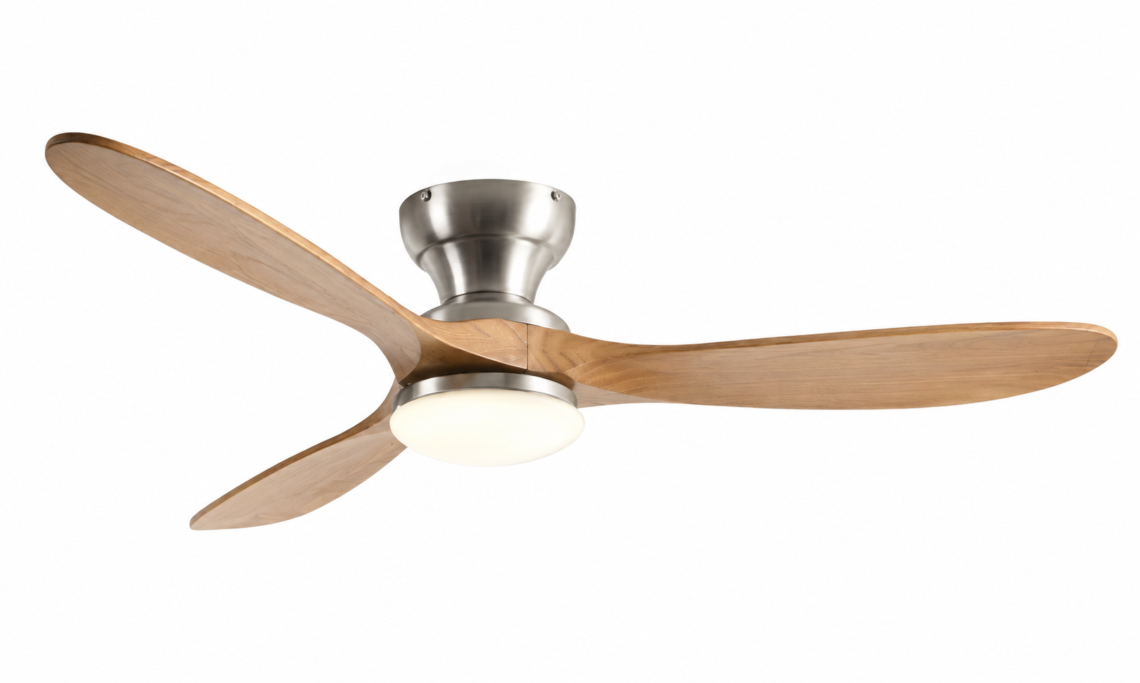 K-044XL-3 satin nickel and light wood-grain solid wood flush mount ceiling fan