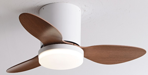 Modern black LED flush mount ceiling fan.