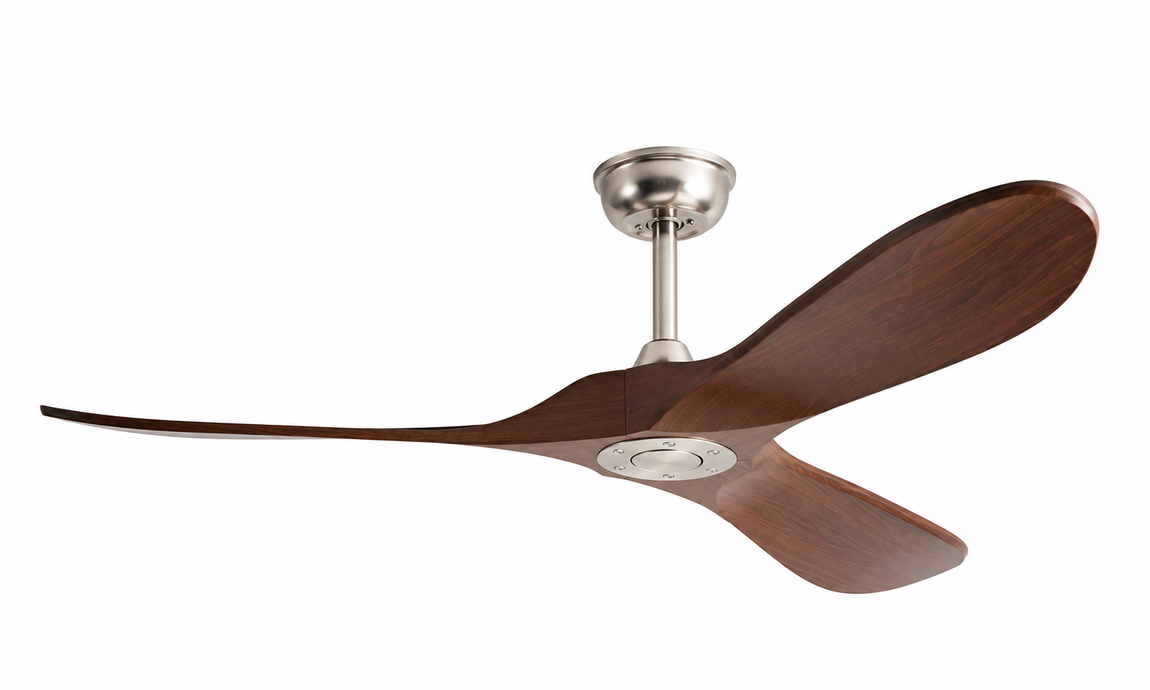 P-027-3 satin nickel and walnut ceiling fan