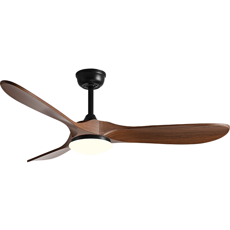 P-027L-3 downrod ceiling fan with light in black and walnut