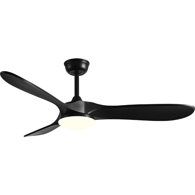P-027L-3 downrod ceiling fan with light in pure black