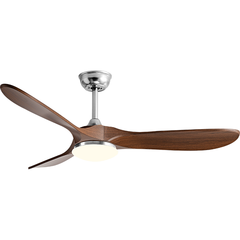P-027L-3 downrod ceiling fan with light in satin nickel and walnut