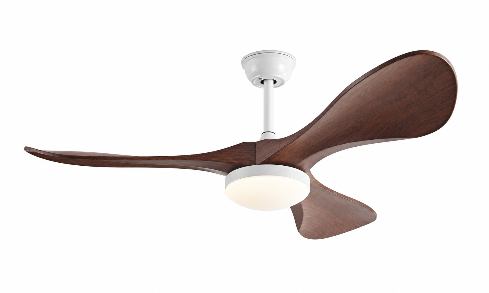 P-043L-3 white and walnut ceiling fan with light