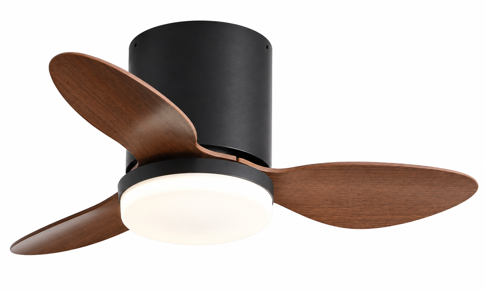 25 inch P-5042XL-3 black and walnut low profile ceiling fan with light