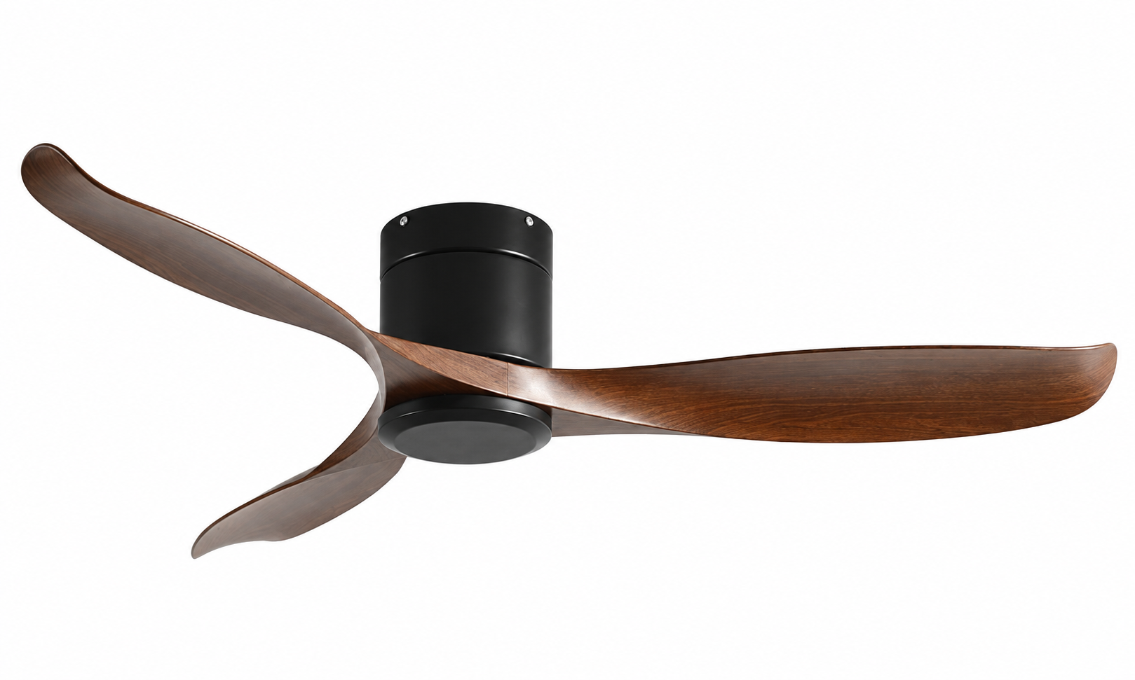 LK-104-A flush mount ceiling fan without light, black housing and dark wood finish blades